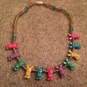 EASTER - 1990s Acrylic Beaded Bunny Necklace